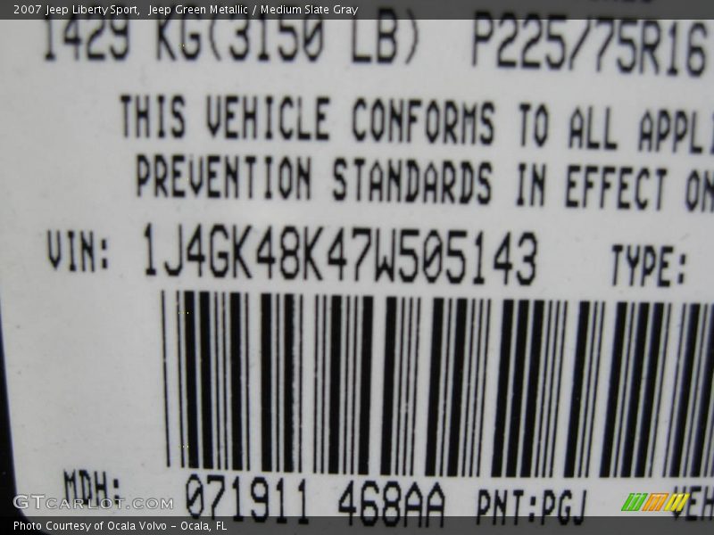 Jeep Green Metallic / Medium Slate Gray 2007 Jeep Liberty Sport