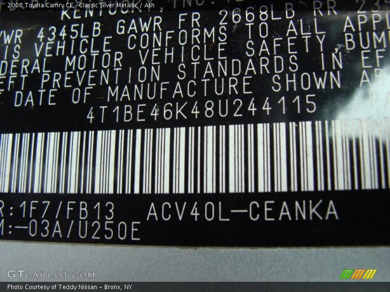 Classic Silver Metallic / Ash 2008 Toyota Camry CE