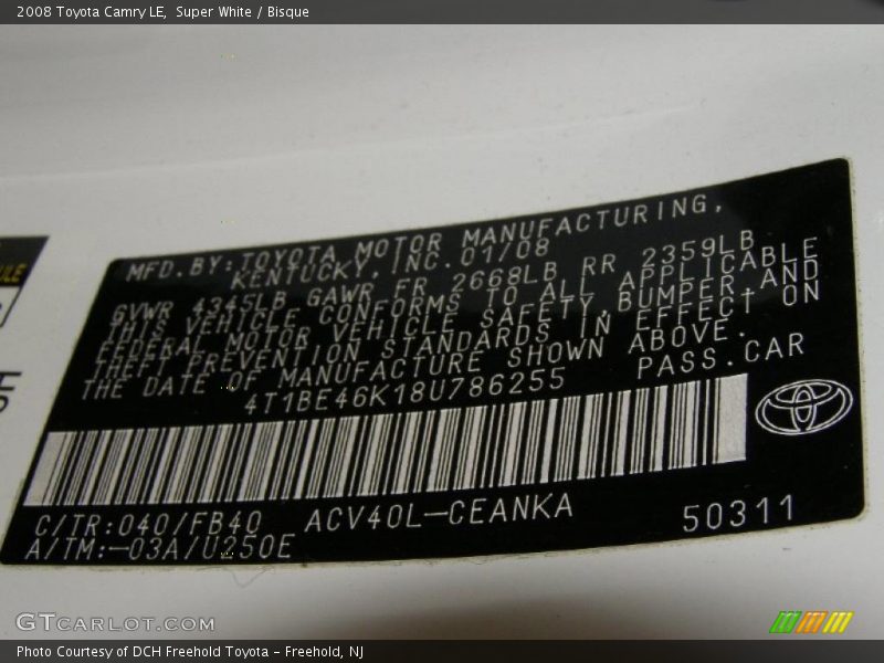 Super White / Bisque 2008 Toyota Camry LE