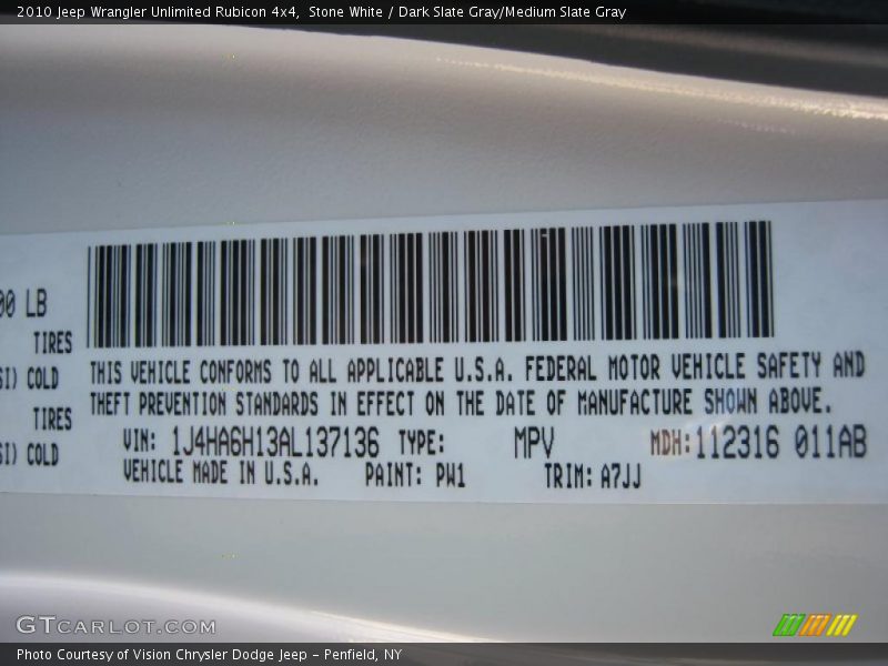 Stone White / Dark Slate Gray/Medium Slate Gray 2010 Jeep Wrangler Unlimited Rubicon 4x4