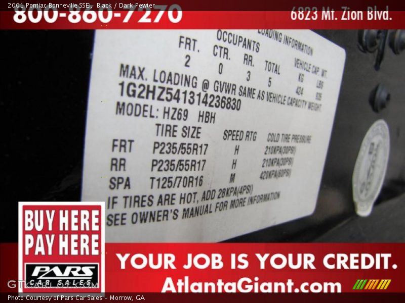 Black / Dark Pewter 2001 Pontiac Bonneville SSEi