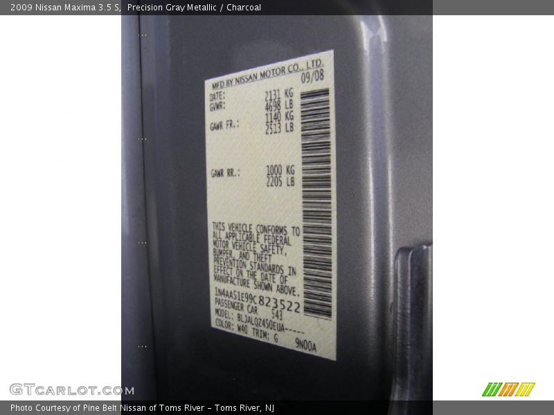 Precision Gray Metallic / Charcoal 2009 Nissan Maxima 3.5 S