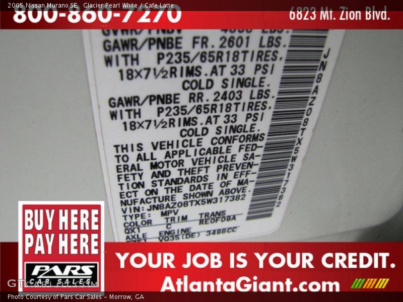 Glacier Pearl White / Cafe Latte 2005 Nissan Murano SE