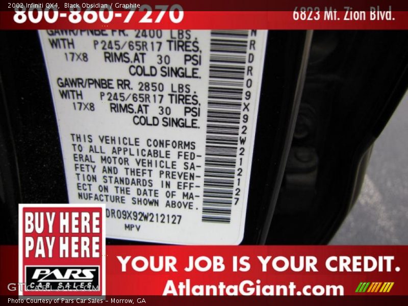 Black Obsidian / Graphite 2002 Infiniti QX4