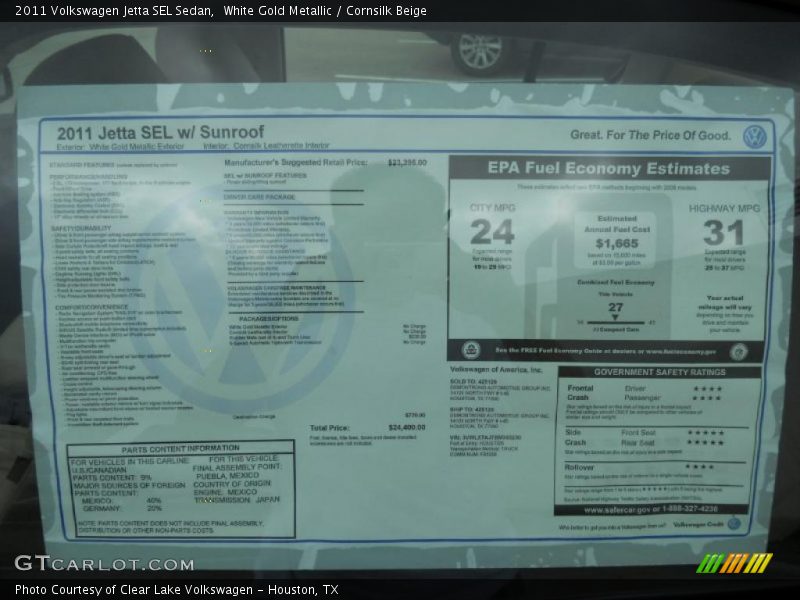White Gold Metallic / Cornsilk Beige 2011 Volkswagen Jetta SEL Sedan