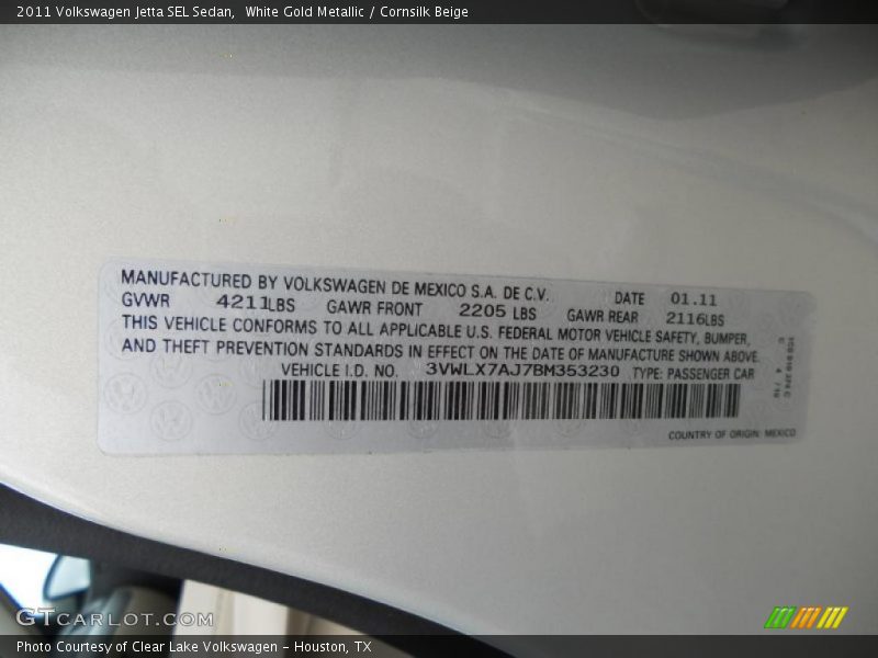 White Gold Metallic / Cornsilk Beige 2011 Volkswagen Jetta SEL Sedan