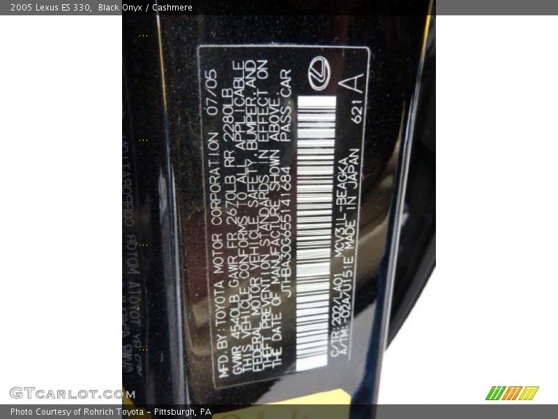 Black Onyx / Cashmere 2005 Lexus ES 330
