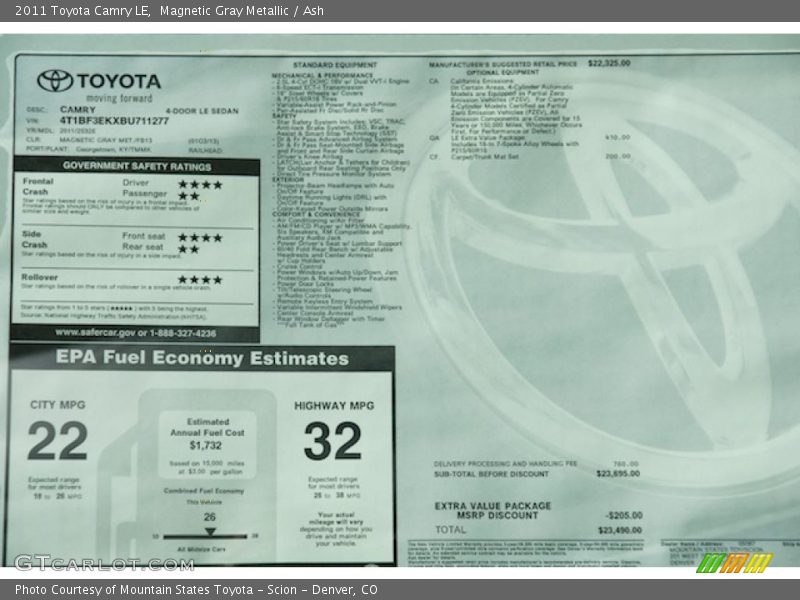 Magnetic Gray Metallic / Ash 2011 Toyota Camry LE
