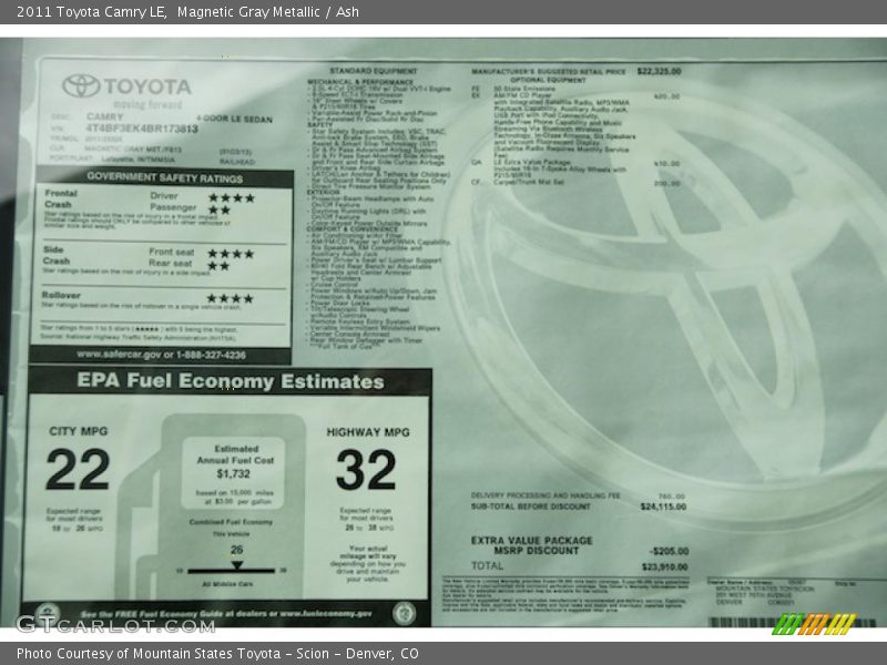 Magnetic Gray Metallic / Ash 2011 Toyota Camry LE