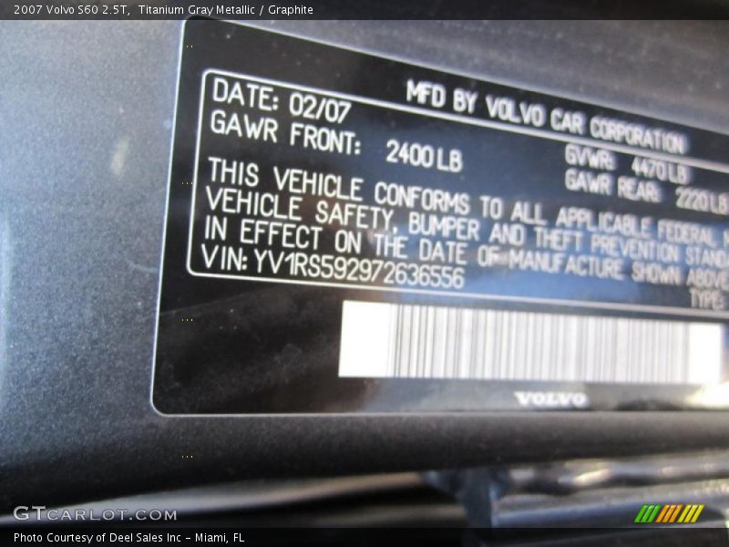 Titanium Gray Metallic / Graphite 2007 Volvo S60 2.5T