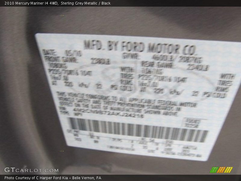 Sterling Grey Metallic / Black 2010 Mercury Mariner I4 4WD