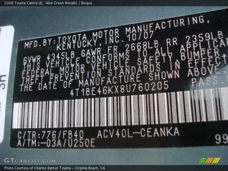 Aloe Green Metallic / Bisque 2008 Toyota Camry LE