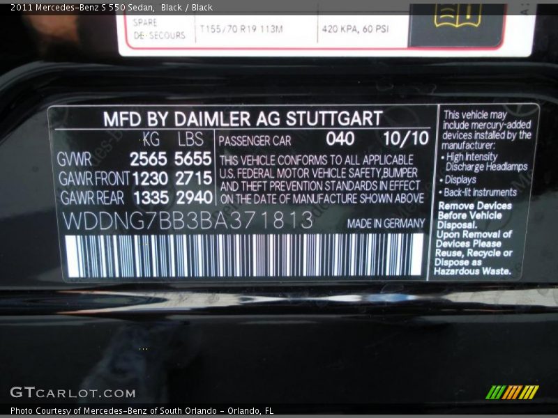 Black / Black 2011 Mercedes-Benz S 550 Sedan