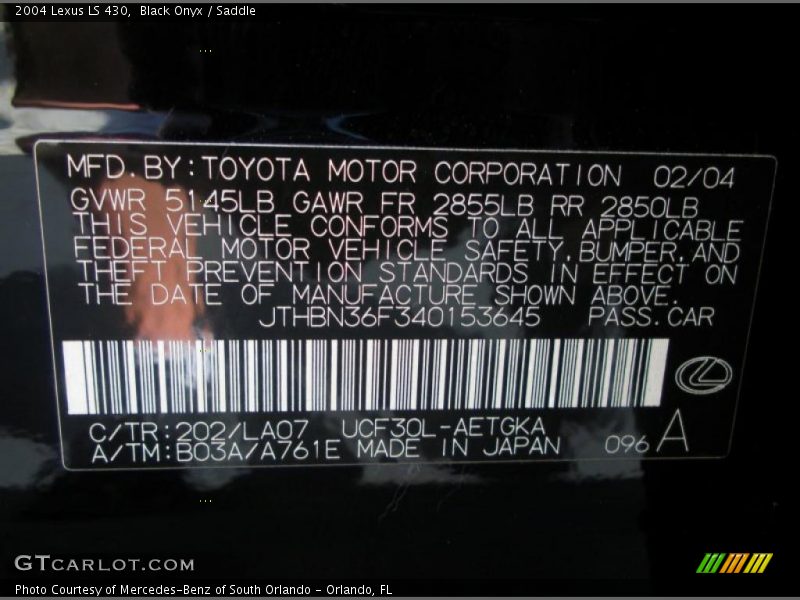 Black Onyx / Saddle 2004 Lexus LS 430