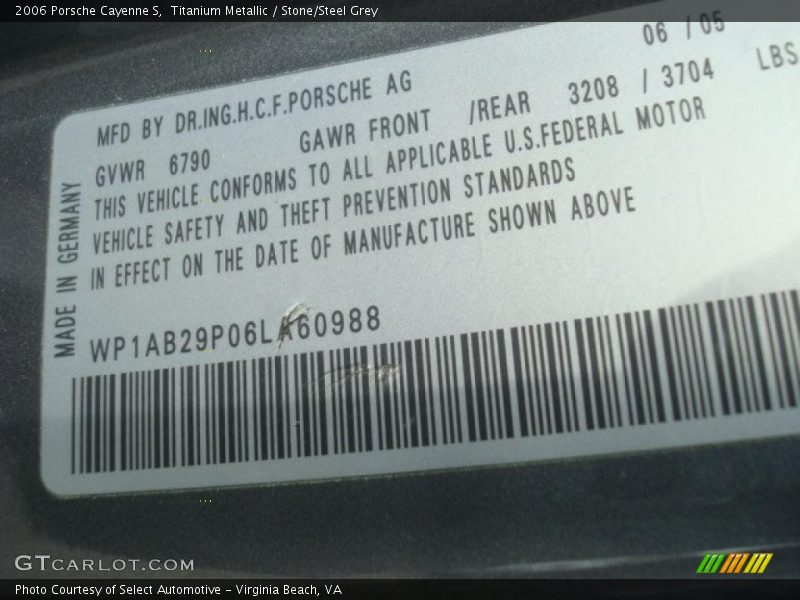 Titanium Metallic / Stone/Steel Grey 2006 Porsche Cayenne S