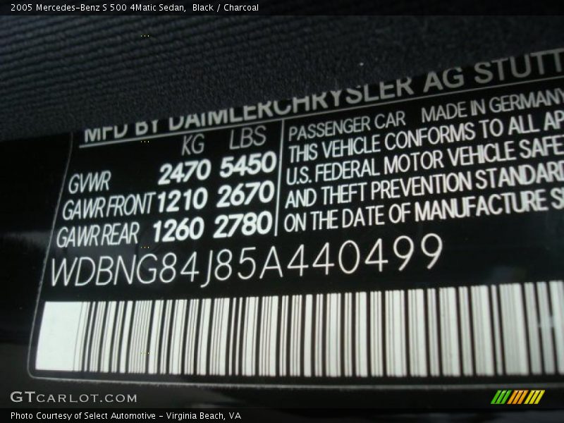 Black / Charcoal 2005 Mercedes-Benz S 500 4Matic Sedan