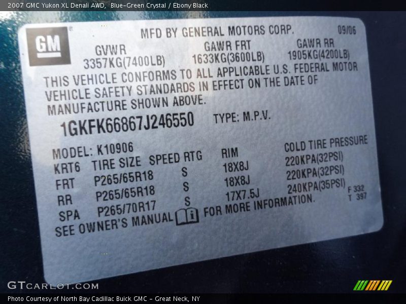 Blue-Green Crystal / Ebony Black 2007 GMC Yukon XL Denali AWD