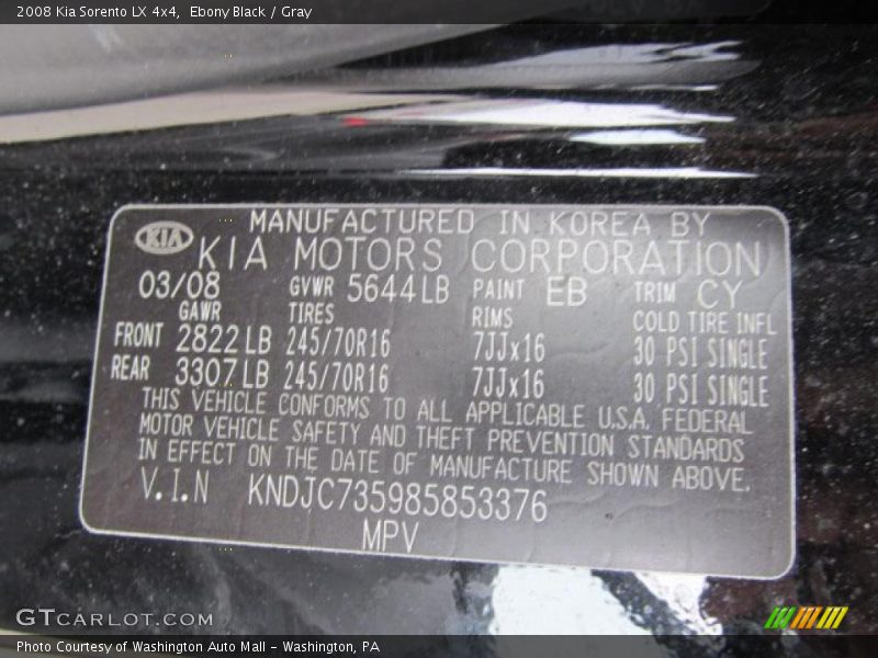 Ebony Black / Gray 2008 Kia Sorento LX 4x4