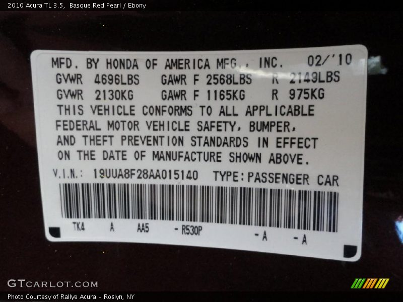 Basque Red Pearl / Ebony 2010 Acura TL 3.5