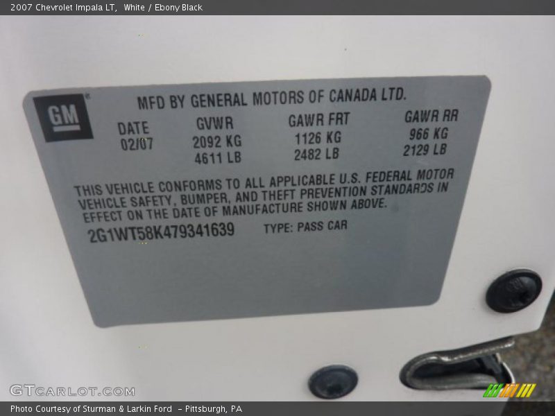 White / Ebony Black 2007 Chevrolet Impala LT