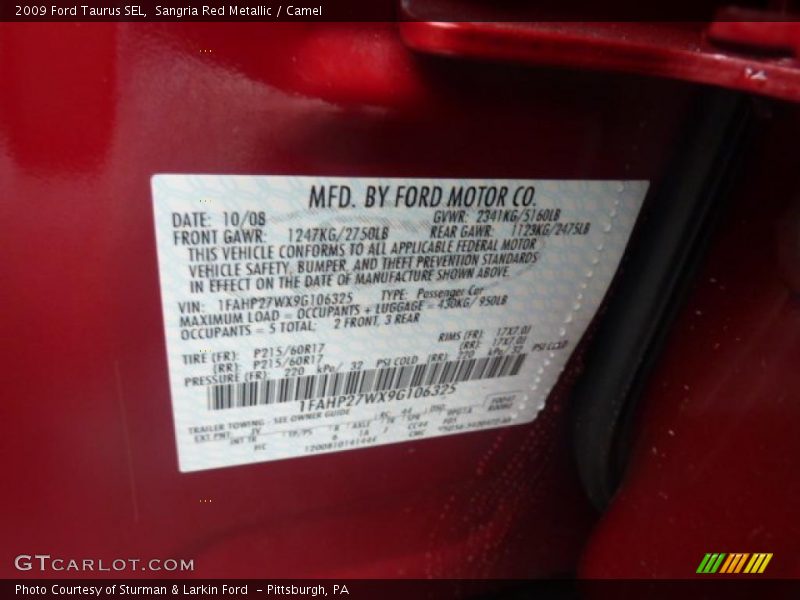 Sangria Red Metallic / Camel 2009 Ford Taurus SEL