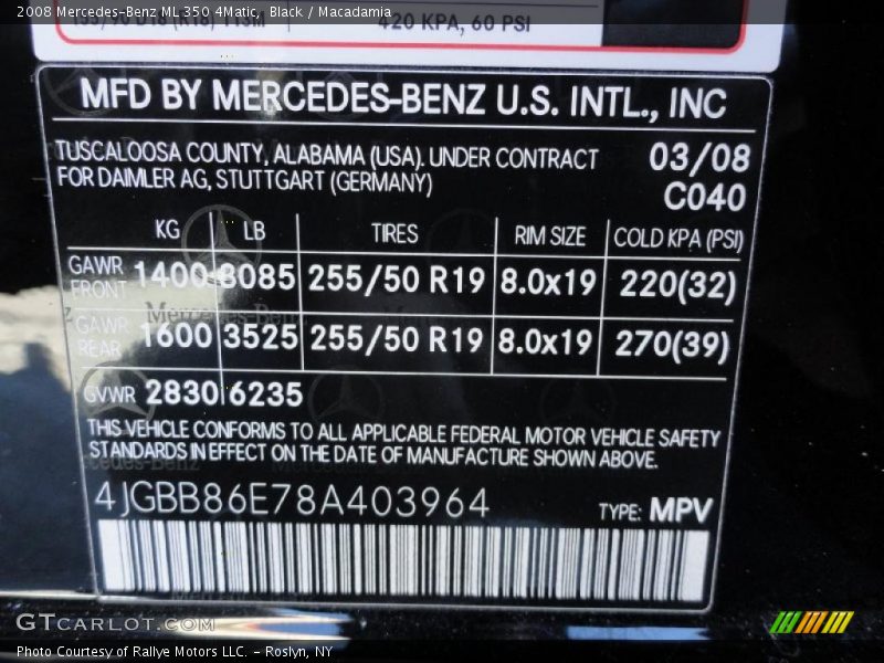 Black / Macadamia 2008 Mercedes-Benz ML 350 4Matic