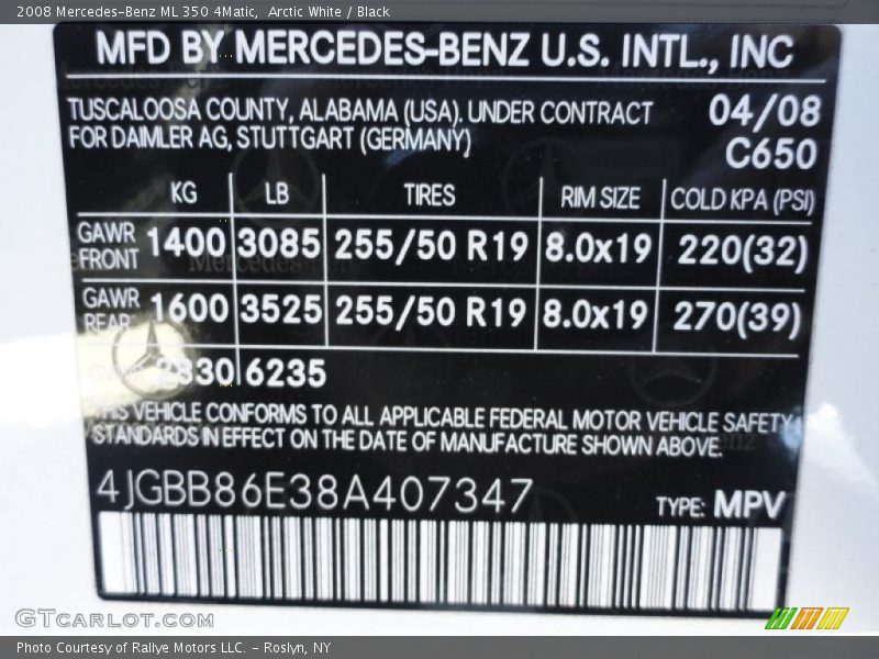 Arctic White / Black 2008 Mercedes-Benz ML 350 4Matic