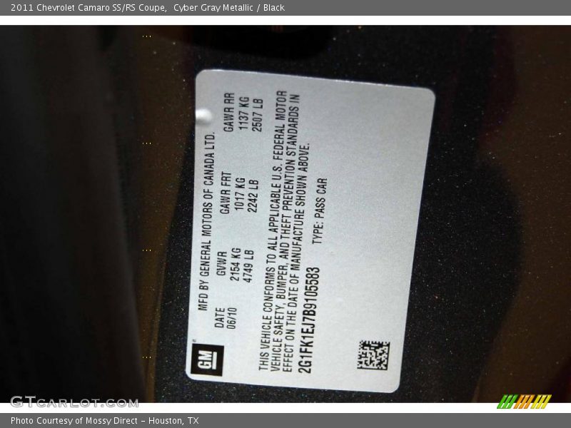 Cyber Gray Metallic / Black 2011 Chevrolet Camaro SS/RS Coupe