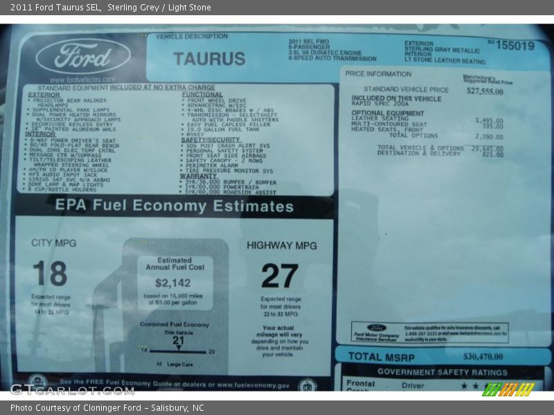 Sterling Grey / Light Stone 2011 Ford Taurus SEL