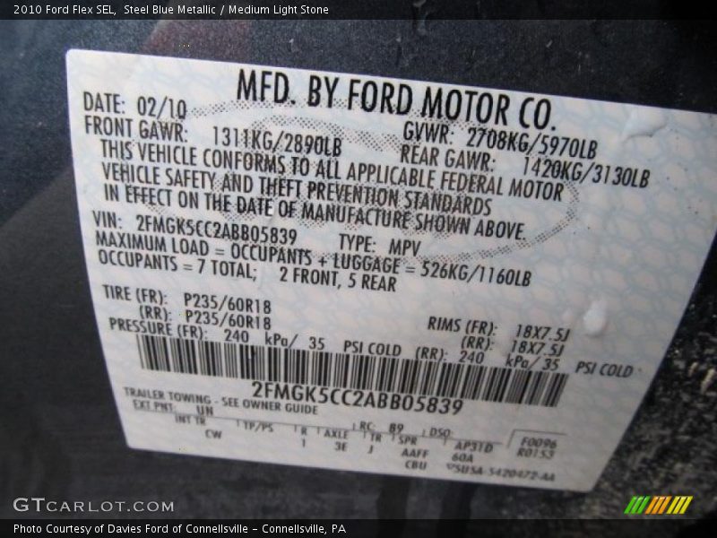 2010 Flex SEL Steel Blue Metallic Color Code UN