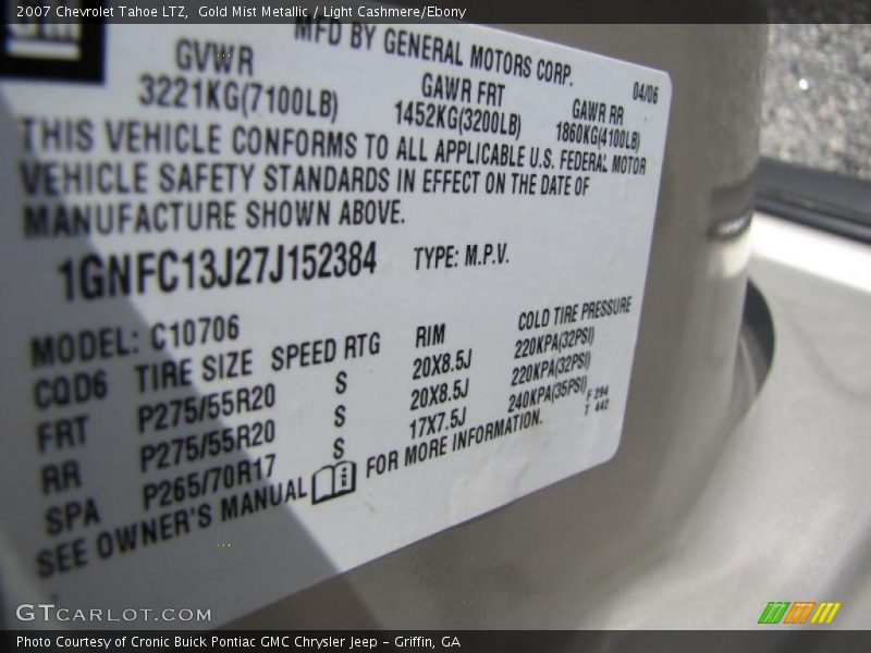 Gold Mist Metallic / Light Cashmere/Ebony 2007 Chevrolet Tahoe LTZ