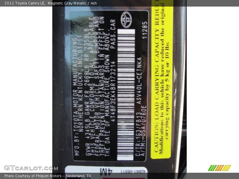 Magnetic Gray Metallic / Ash 2011 Toyota Camry LE