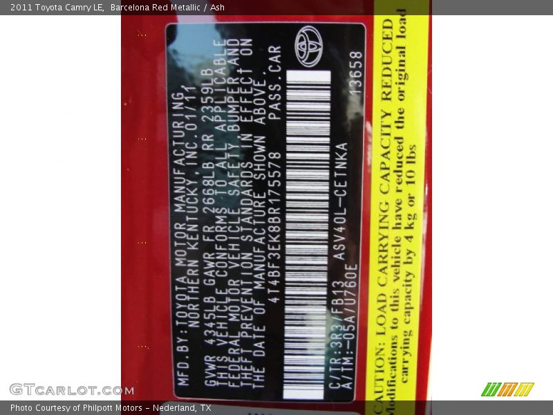 Barcelona Red Metallic / Ash 2011 Toyota Camry LE