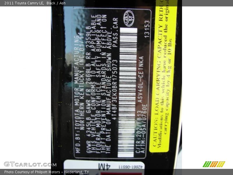 Black / Ash 2011 Toyota Camry LE