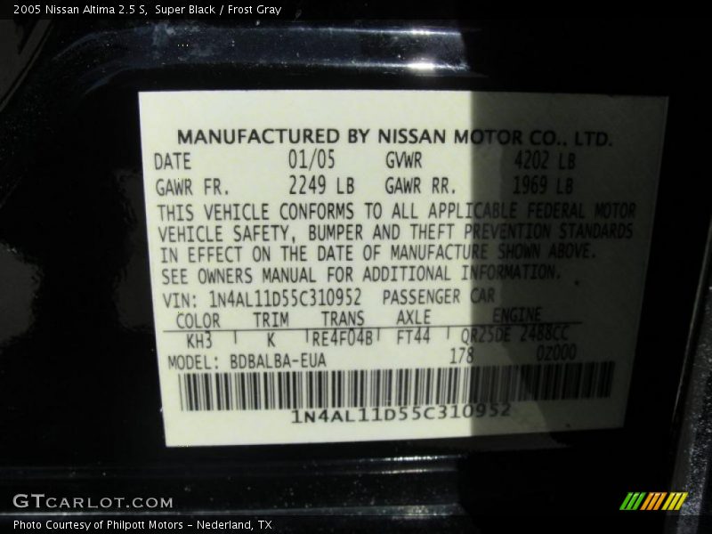 Super Black / Frost Gray 2005 Nissan Altima 2.5 S