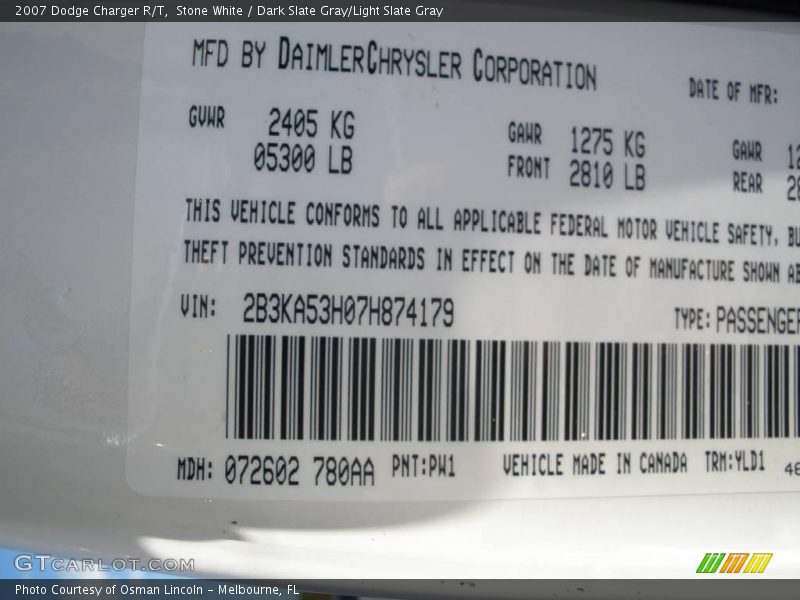 Stone White / Dark Slate Gray/Light Slate Gray 2007 Dodge Charger R/T