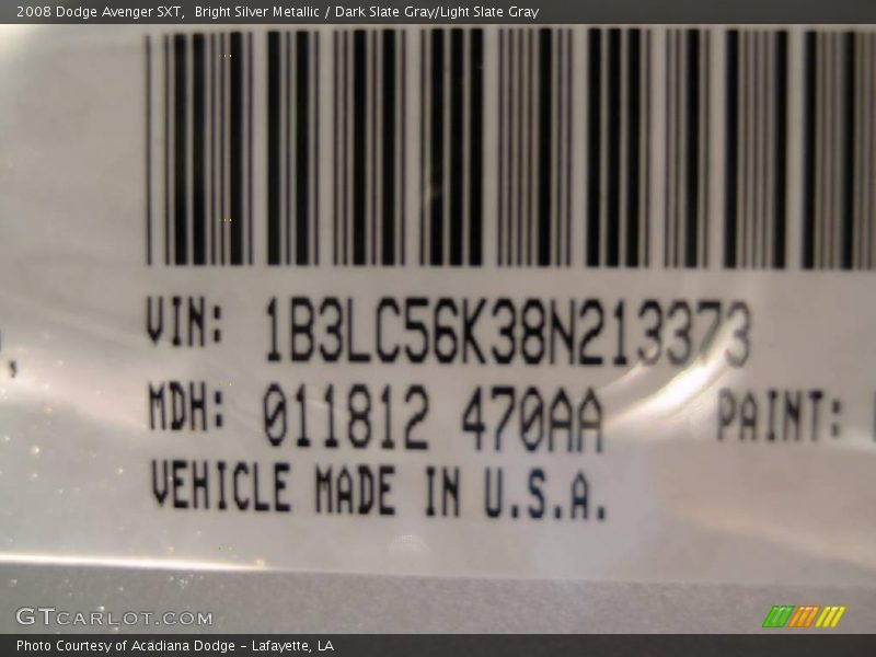 Bright Silver Metallic / Dark Slate Gray/Light Slate Gray 2008 Dodge Avenger SXT