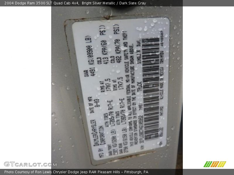 Bright Silver Metallic / Dark Slate Gray 2004 Dodge Ram 3500 SLT Quad Cab 4x4