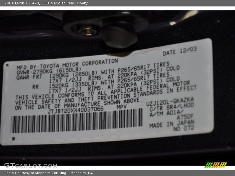 Blue Meridian Pearl / Ivory 2004 Lexus GX 470