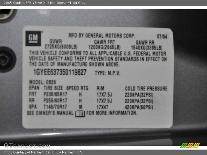 Silver Smoke / Light Gray 2005 Cadillac SRX V6 AWD
