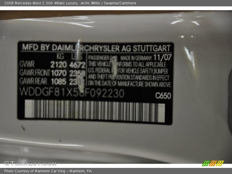 Arctic White / Savanna/Cashmere 2008 Mercedes-Benz C 300 4Matic Luxury