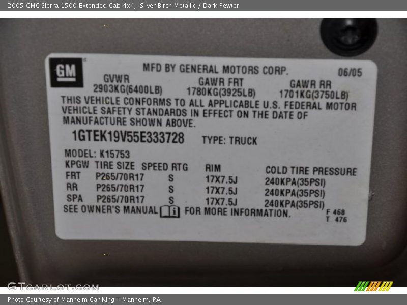 Silver Birch Metallic / Dark Pewter 2005 GMC Sierra 1500 Extended Cab 4x4