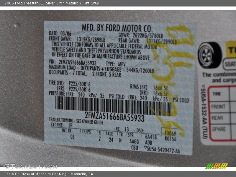 Silver Birch Metallic / Flint Grey 2006 Ford Freestar SE