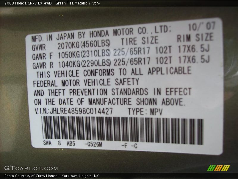 Green Tea Metallic / Ivory 2008 Honda CR-V EX 4WD
