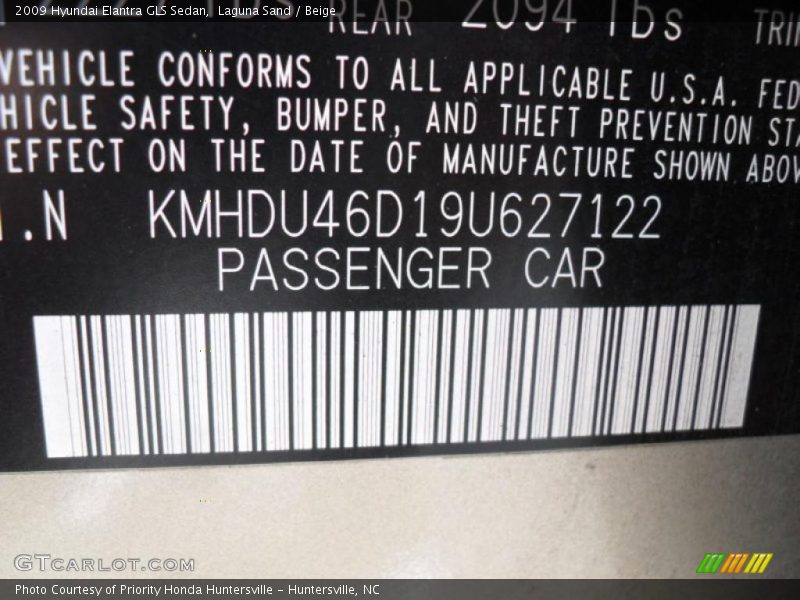Laguna Sand / Beige 2009 Hyundai Elantra GLS Sedan