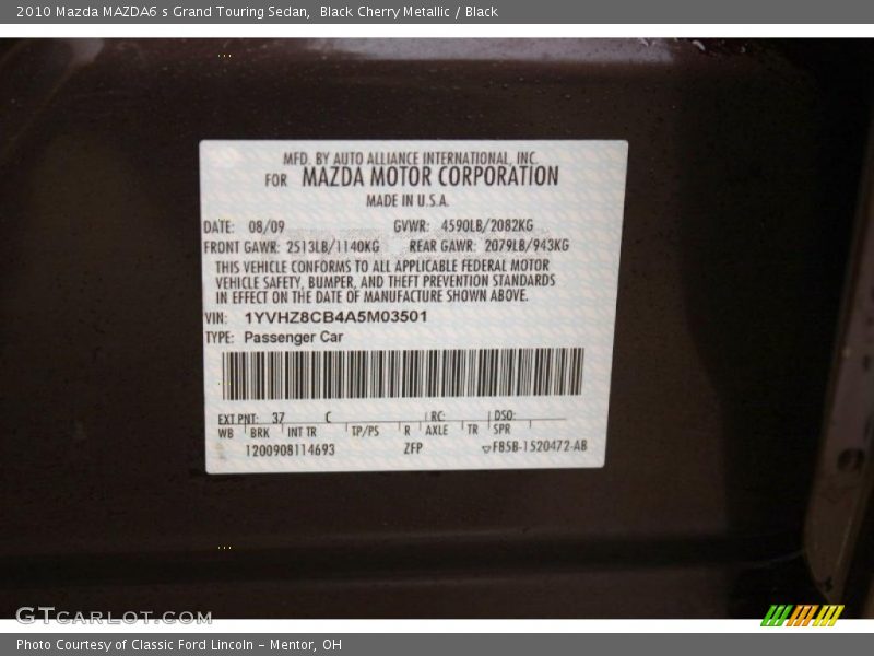 Black Cherry Metallic / Black 2010 Mazda MAZDA6 s Grand Touring Sedan
