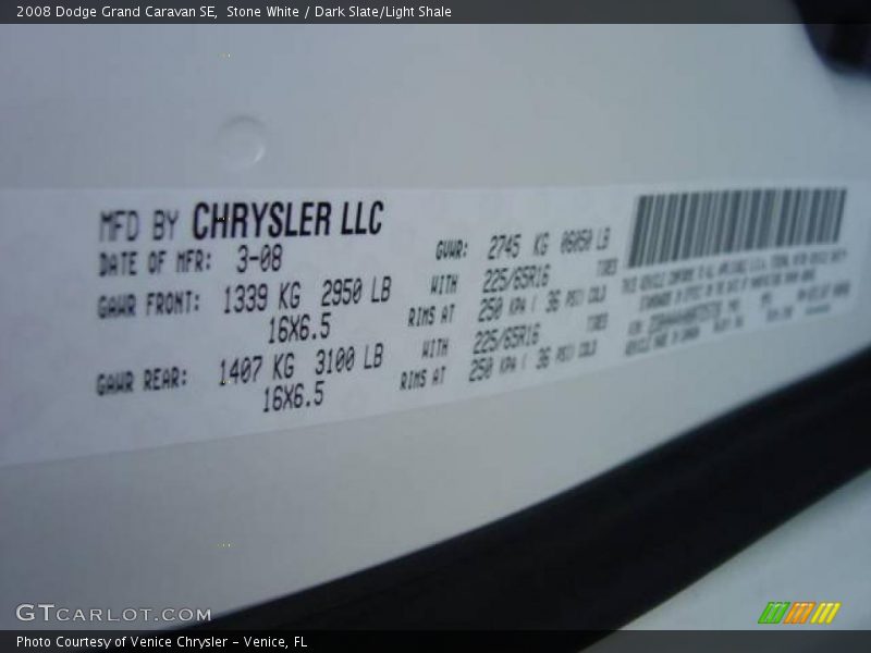 Stone White / Dark Slate/Light Shale 2008 Dodge Grand Caravan SE