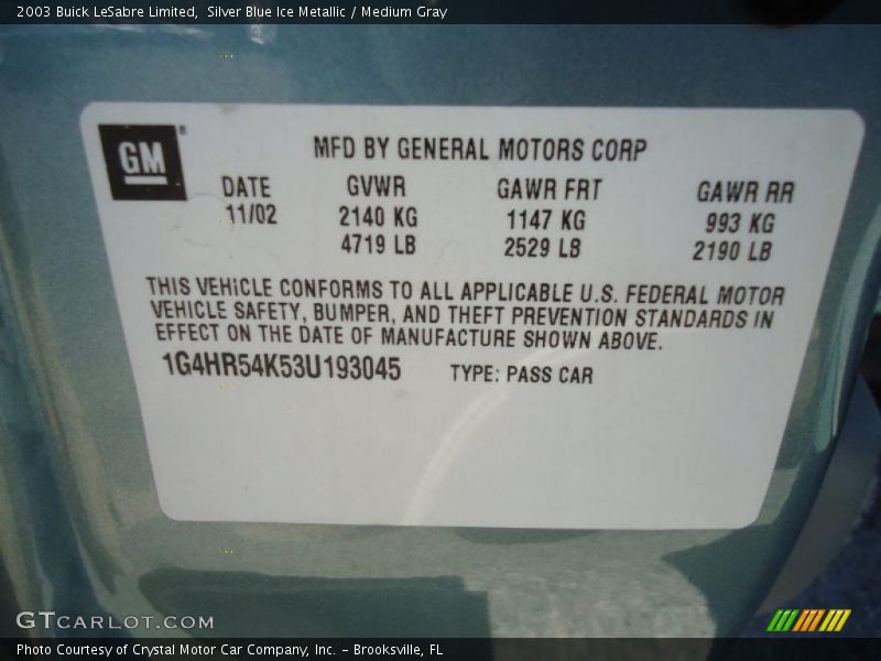 Silver Blue Ice Metallic / Medium Gray 2003 Buick LeSabre Limited