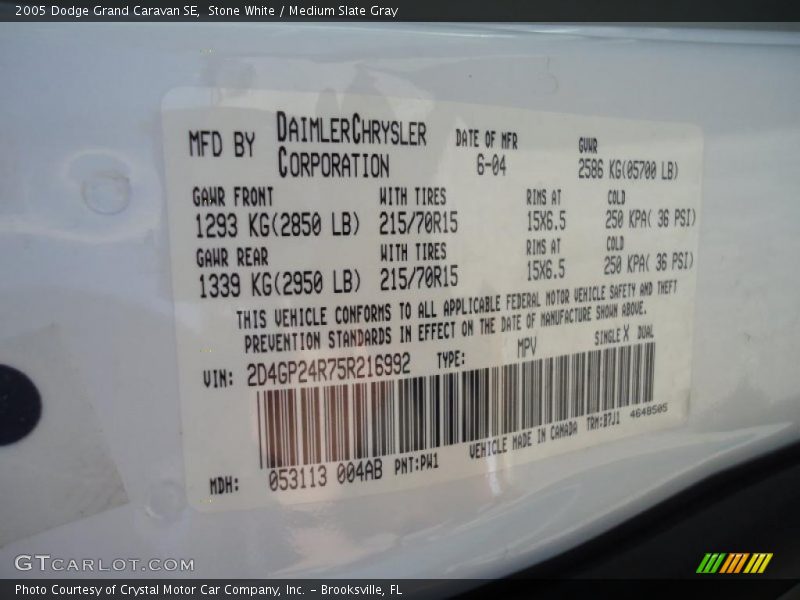 Stone White / Medium Slate Gray 2005 Dodge Grand Caravan SE