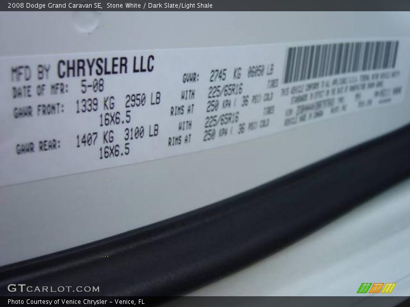 Stone White / Dark Slate/Light Shale 2008 Dodge Grand Caravan SE